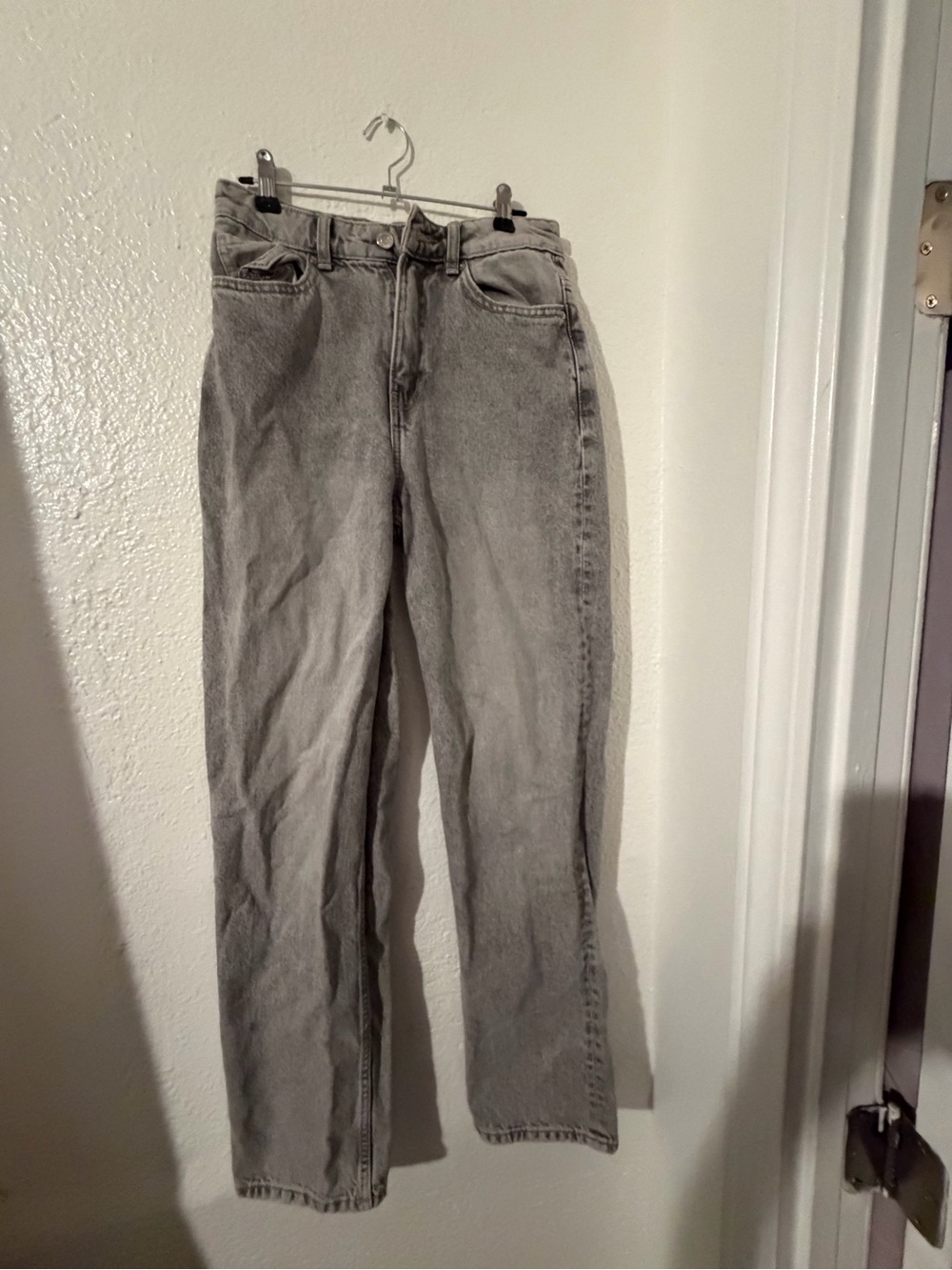 Bershka Women's High-Rise Straight Leg Jeans in Gray